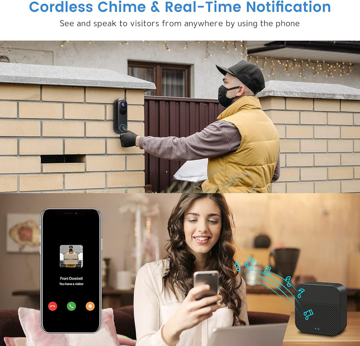 1080P HD Wireless Video Doorbell Camera with Chime A767711