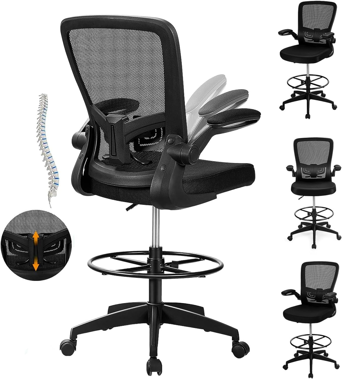 Black Ergonomic Tall Office Chair with Footrest O541