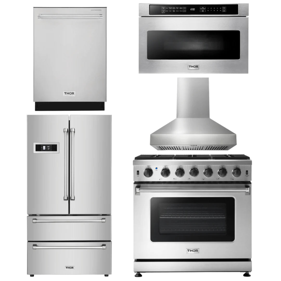 36 Inch Gas Range, Range Hood, Microwave, Refrigerator, Dishwasher M3937