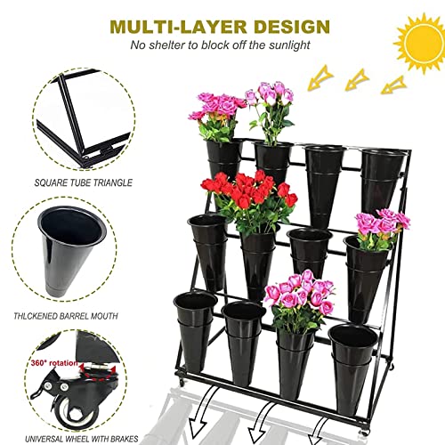 3 Layers Metal Plant Stand With Wheels Z763678