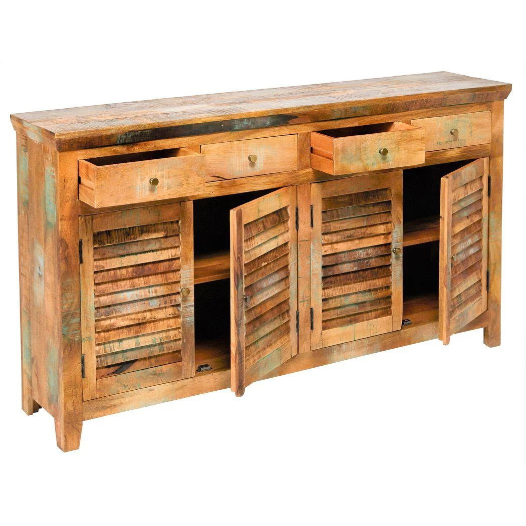 72" Reclaimed Wood 4 Drawers & Doors Sideboard Cabinet D137