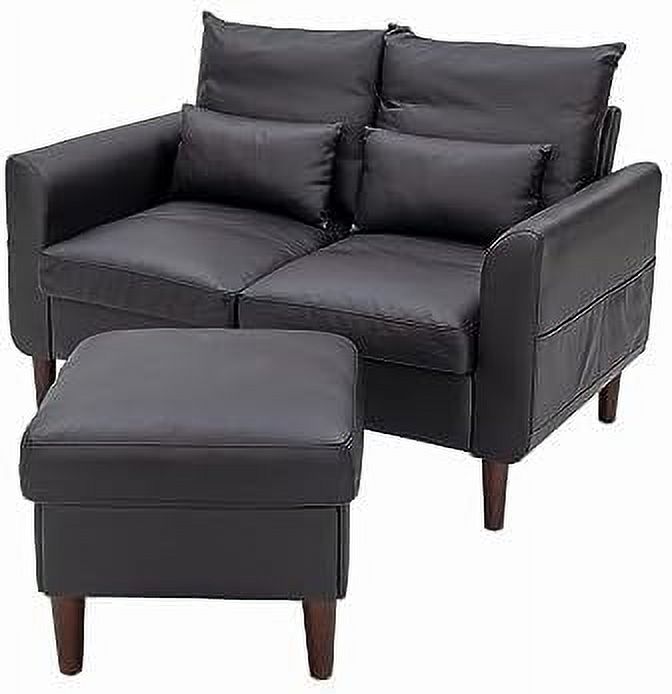 Black Faux Leather 2-Seater Sofa with Wood Leg B6354