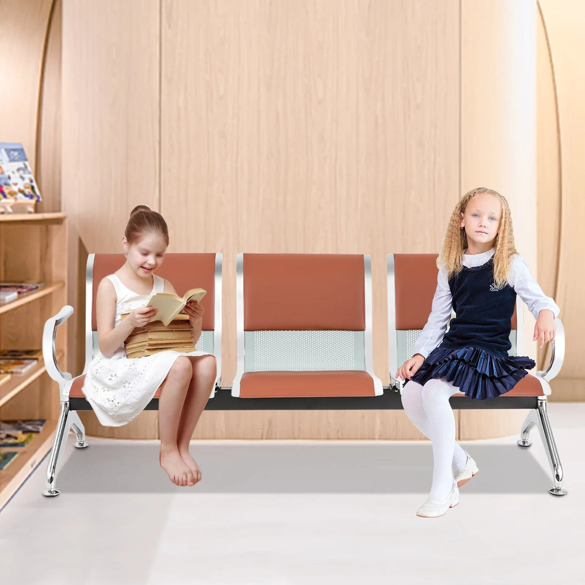 Brown 3-Seat Waiting Room Chair with Arms S989919