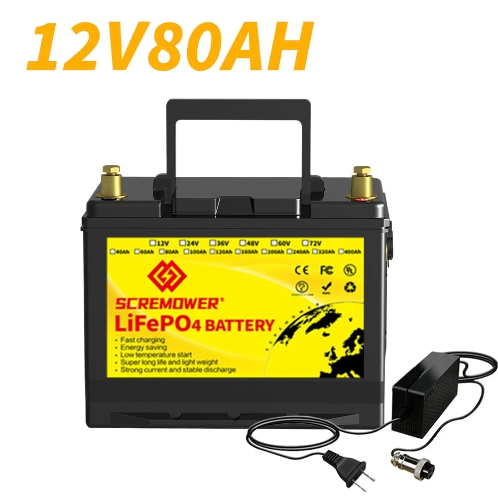 12V 80AH LiFePO4 Lithium Battery with 100A BMS T77011
