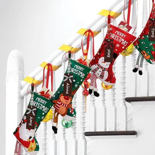 4 Pack Christmas Stockings with Name Tags, 18" Large Non-Woven Xmas Stocking T7698