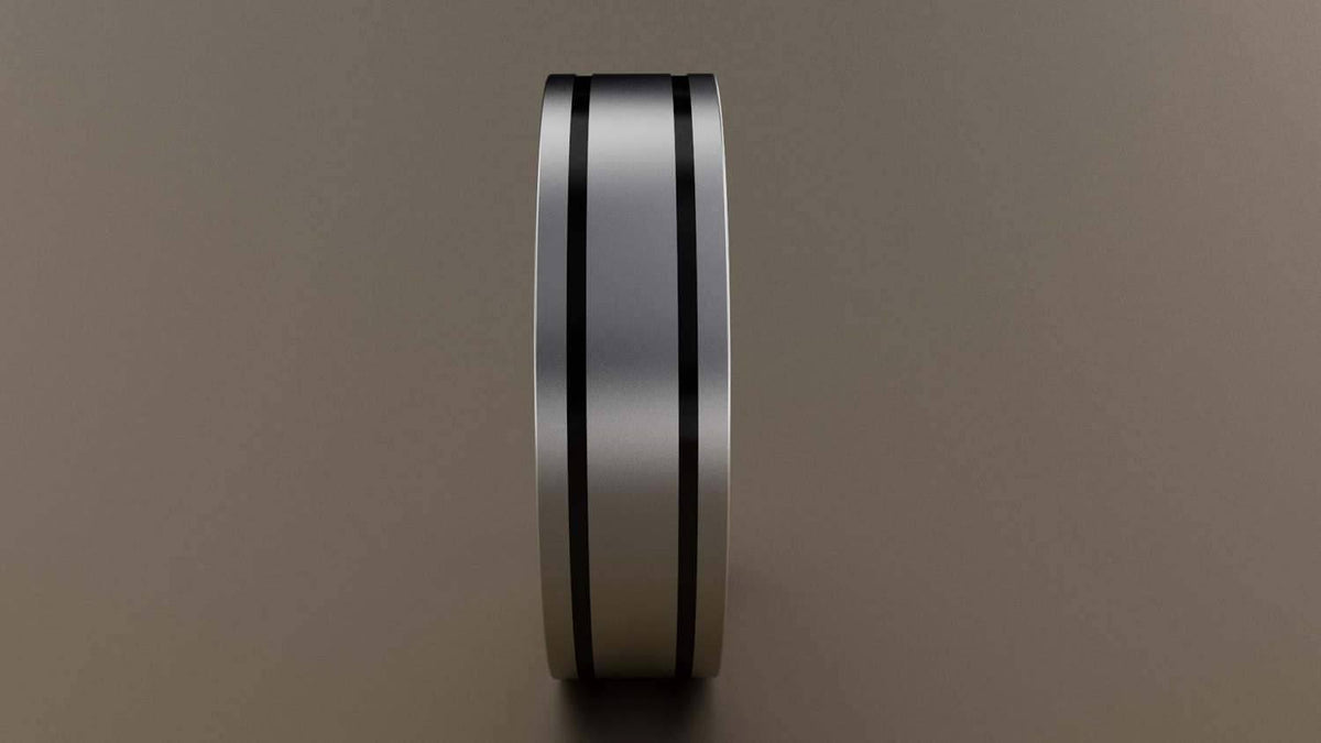 Brushed White Gold 6mm Double Black Groove Wedding Band 10kt X660