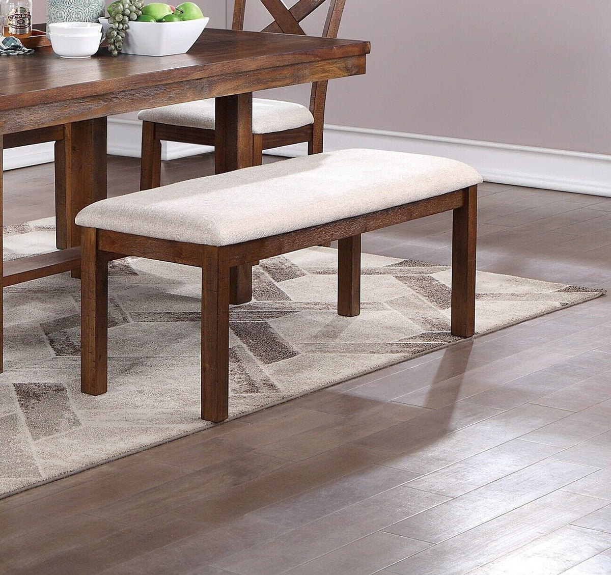 6pc Dining Set Table 4 Side Chairs Bench Cushion Upholstered Solid Wood Z888