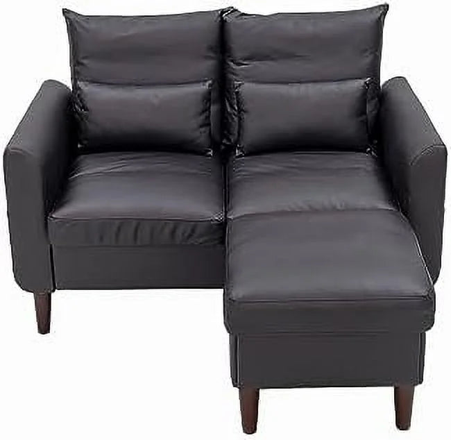 Black Faux Leather 2-Seater Sofa with Wood Leg B6354