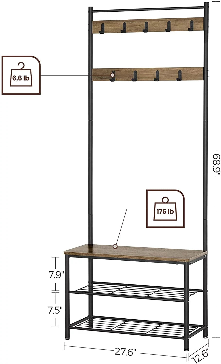 Coat Rack Hall Tree with Shoe Storage Bench J6423