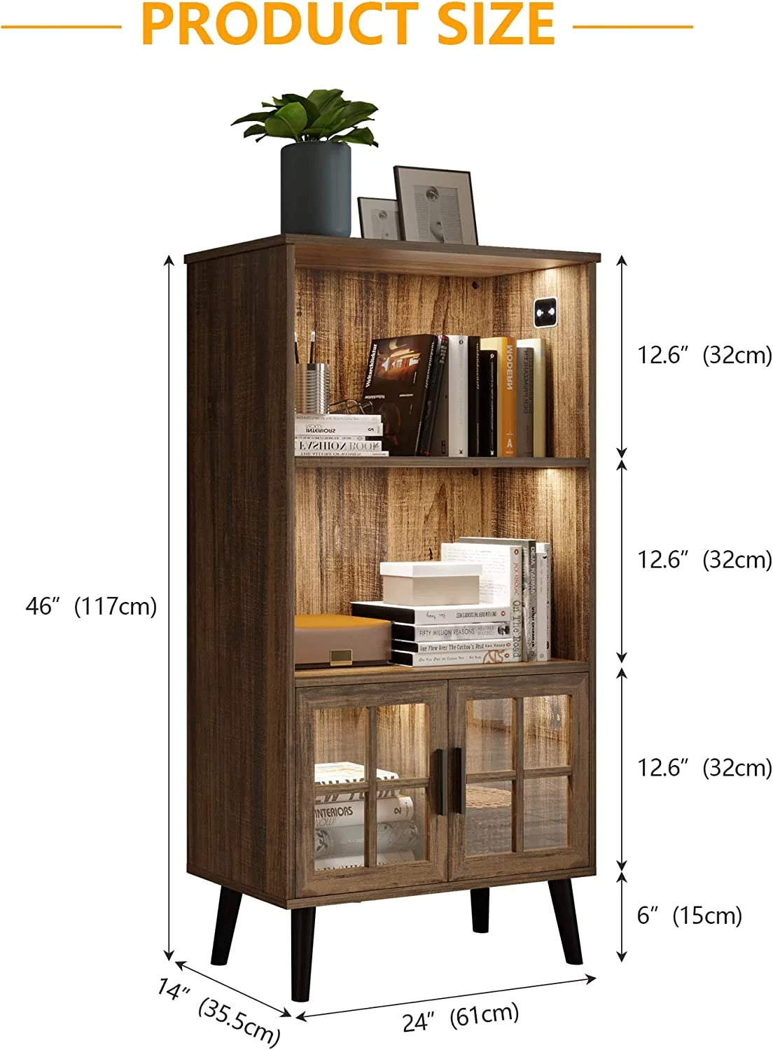 3 Shelf Wood Bookcase with Door K2143
