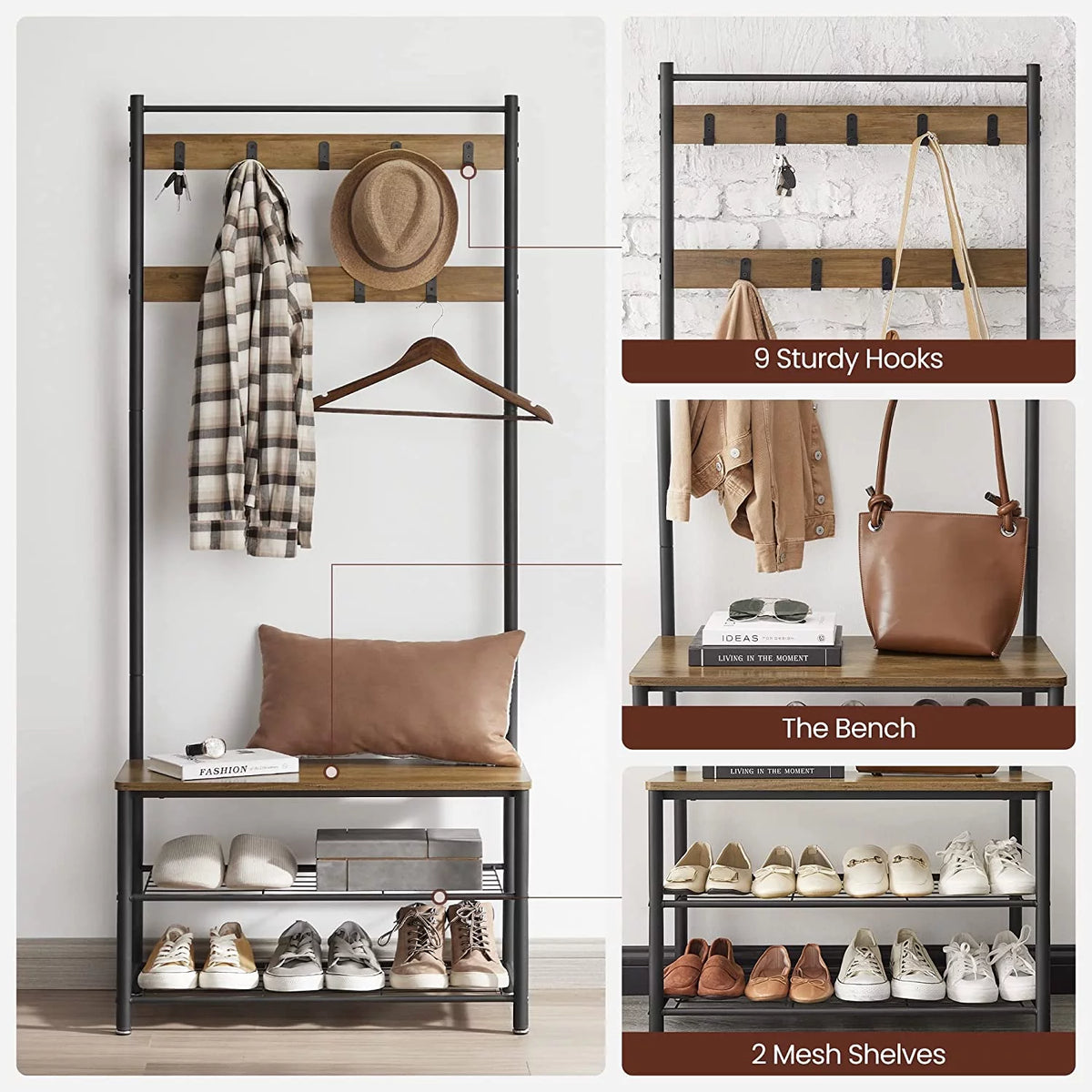 Coat Rack Hall Tree with Shoe Storage Bench J6423