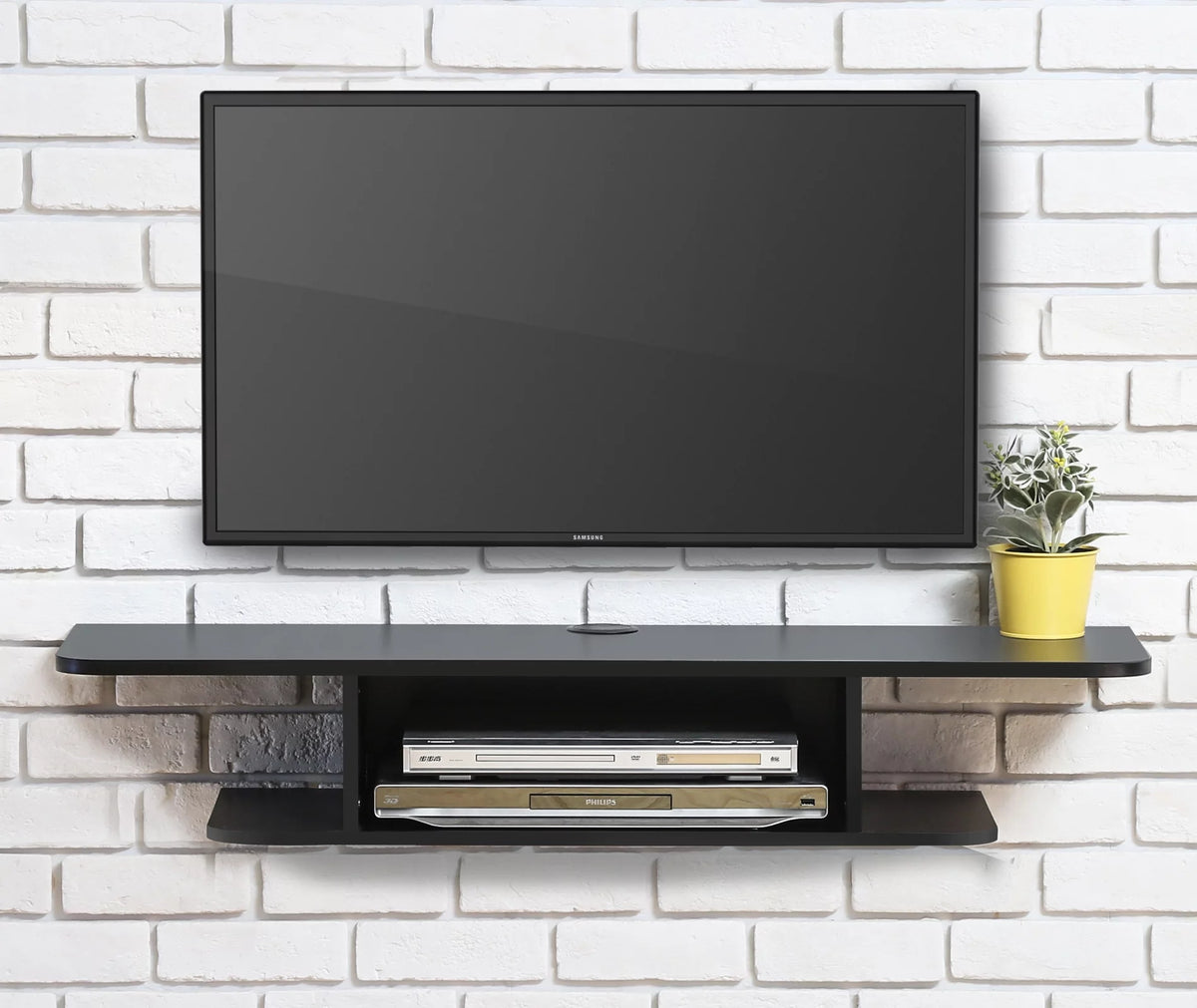 Black Wall Mounted Floating TV Shelf Media Console N531