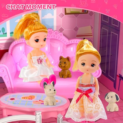 4-Level 10-Room Dolls House with 2 Dolls W844