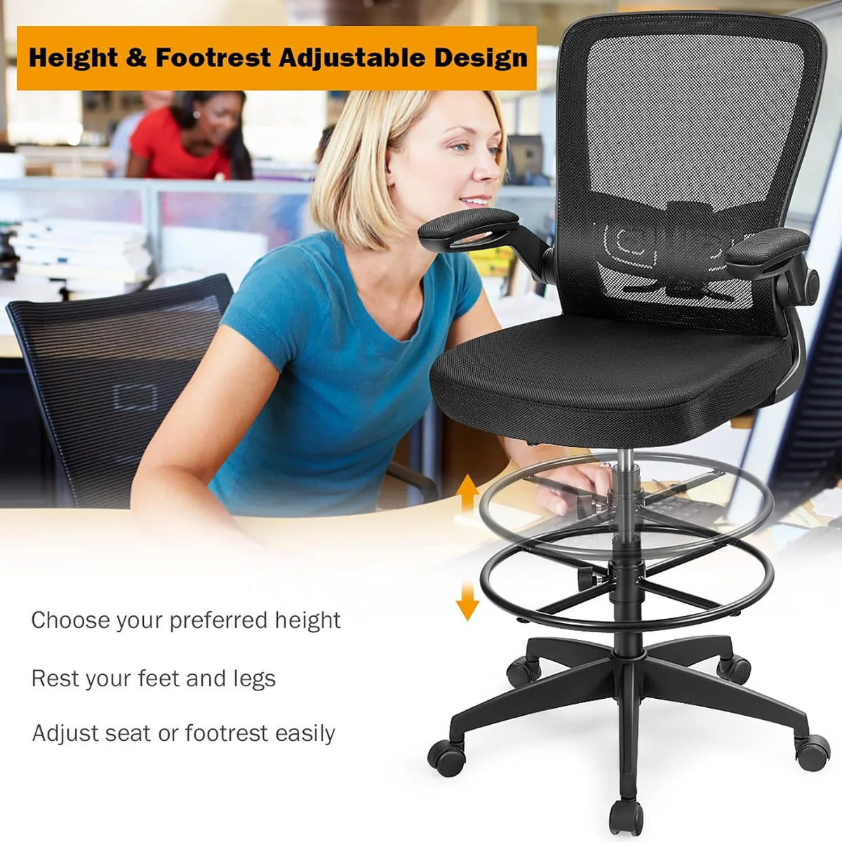 Black Ergonomic Tall Office Chair with Footrest O541