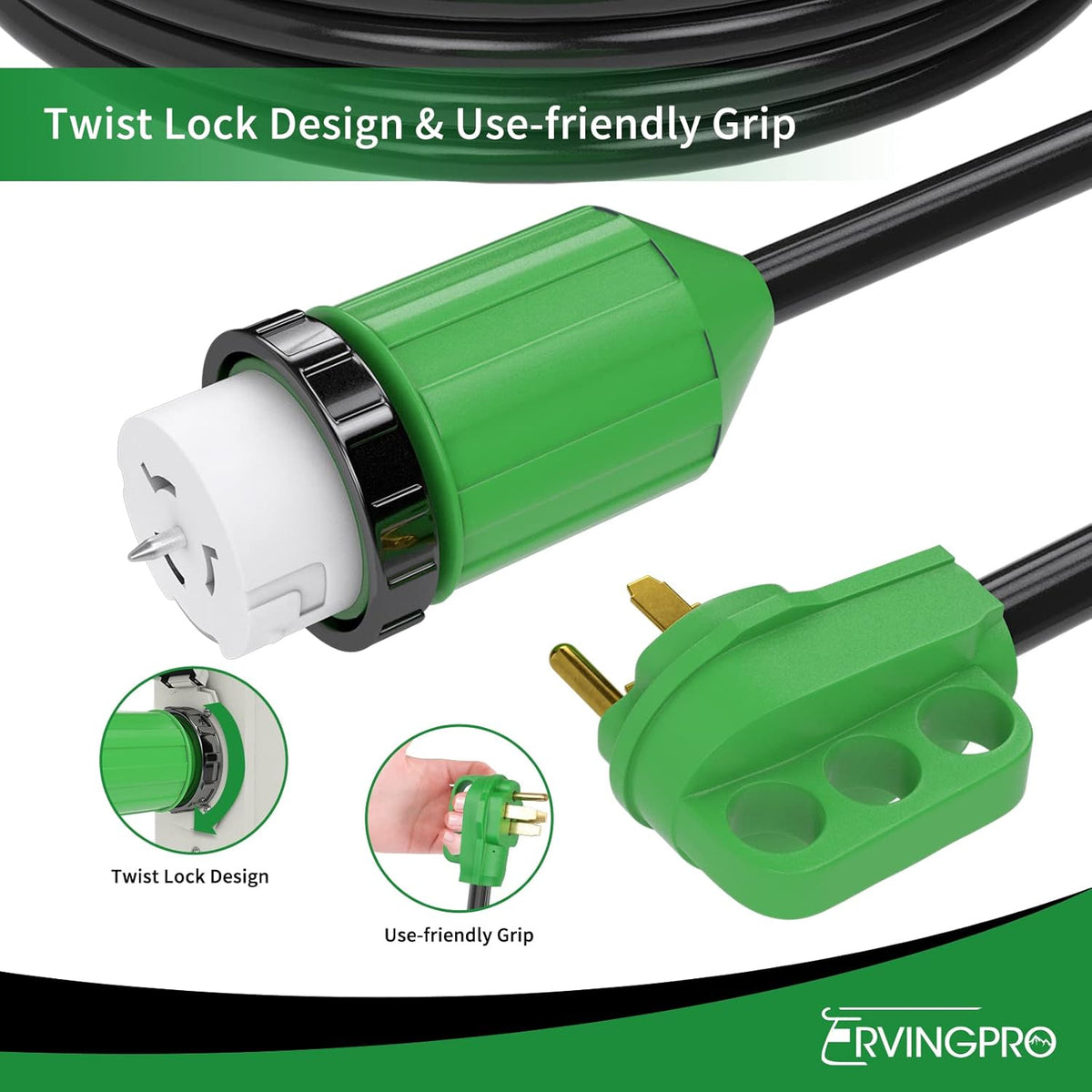 50 Amp Generator Cord 50FT and Power Inlet Box Waterproof Combo Kit K266