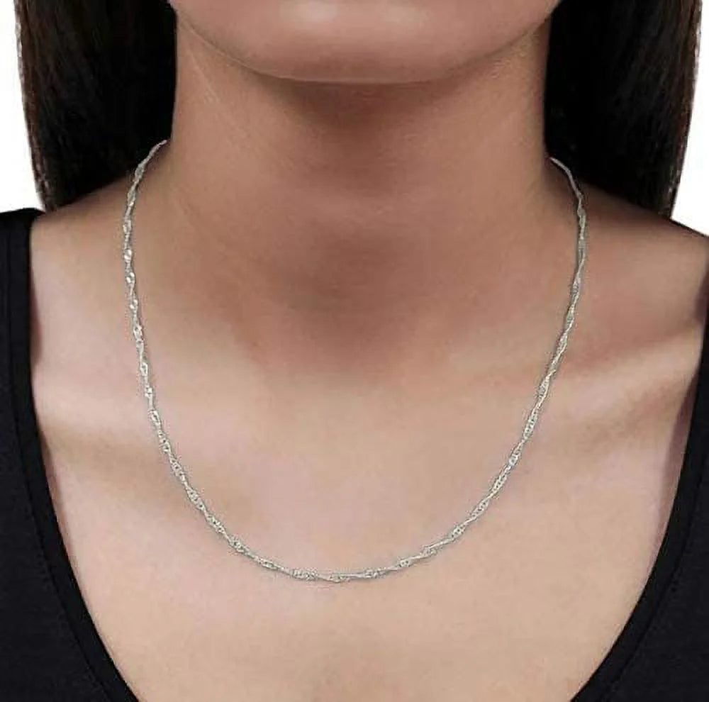 14K White Gold 2mm Singapore Pendant Chain Necklace T512205