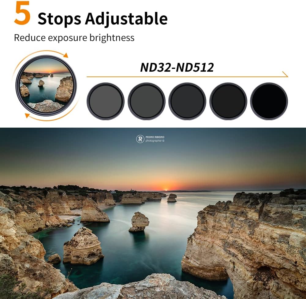62mm Variable ND Filter ND32-ND512 5-9 Stops Neutral Density Lens Filter L65507