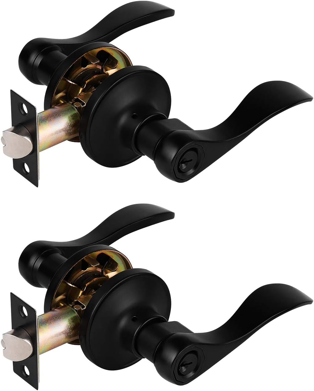 2 Pack Keyless Black Privacy Door Lever Lock Set P33823