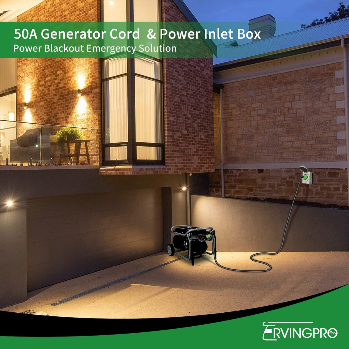 50 Amp Generator Cord 50FT and Power Inlet Box Waterproof Combo Kit K266