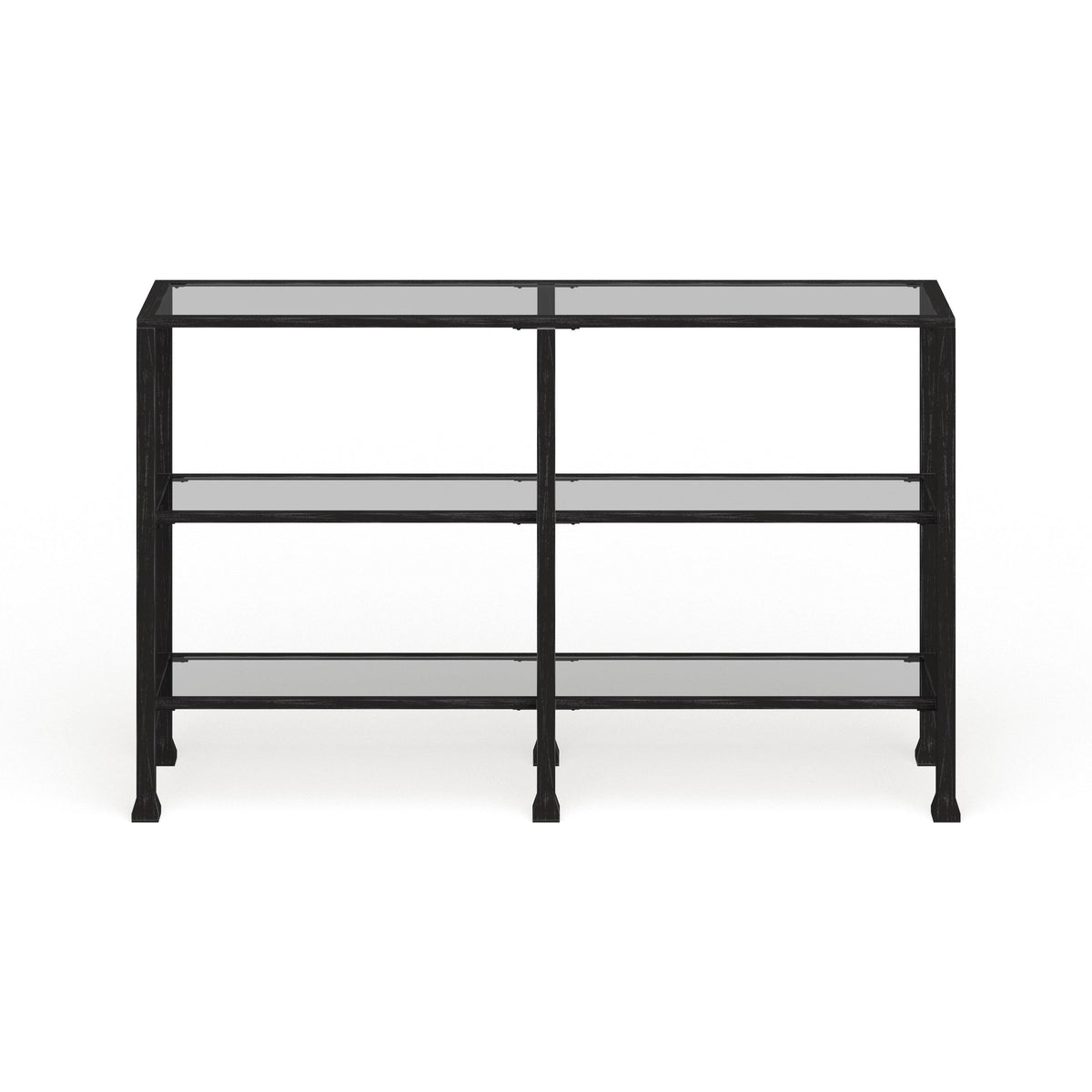 Distressed Black Metal and Glass 3-Tier Console Table V519824