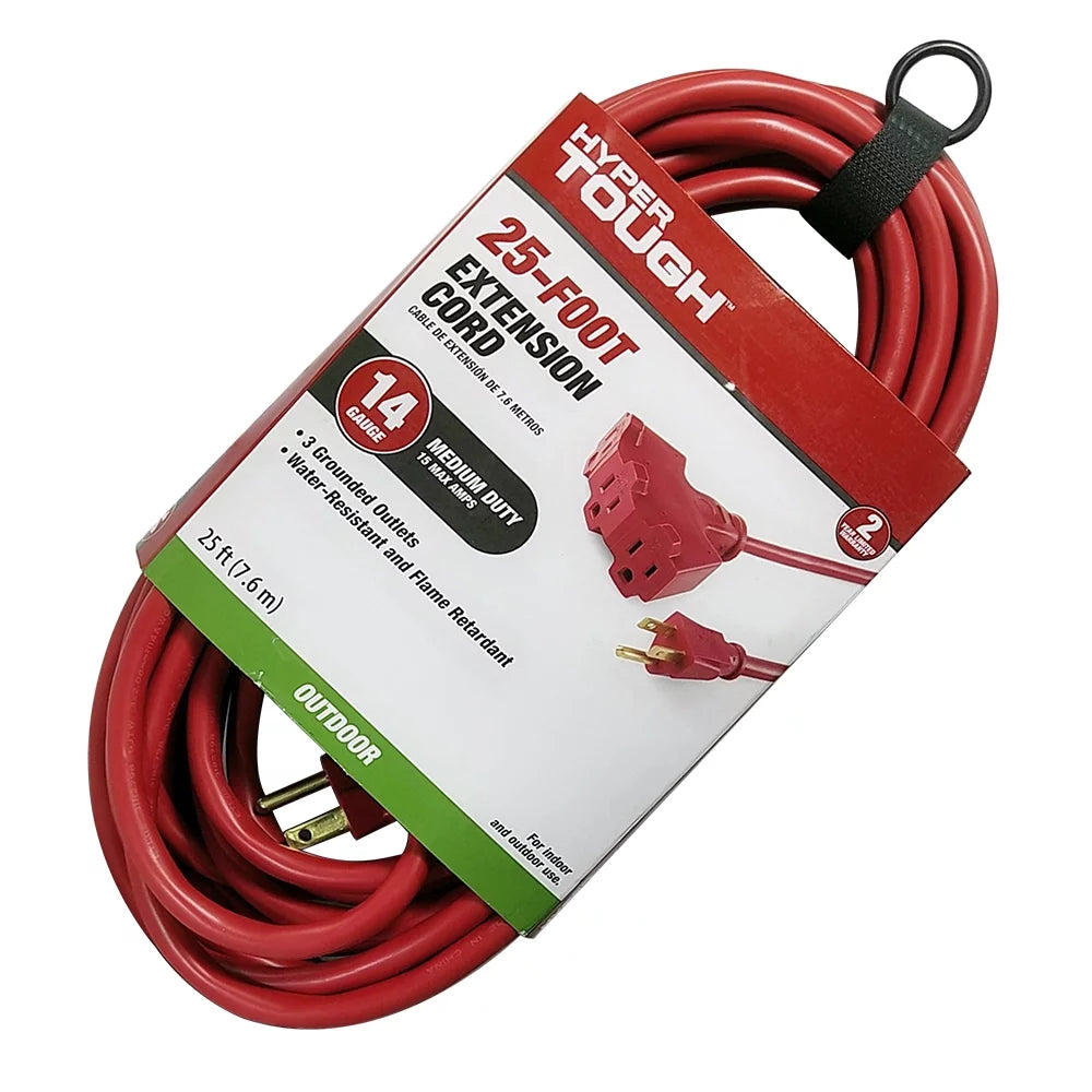 25FT 14AWG 3 Prong Red Triple Outlet Outdoor Extension Cord S71631