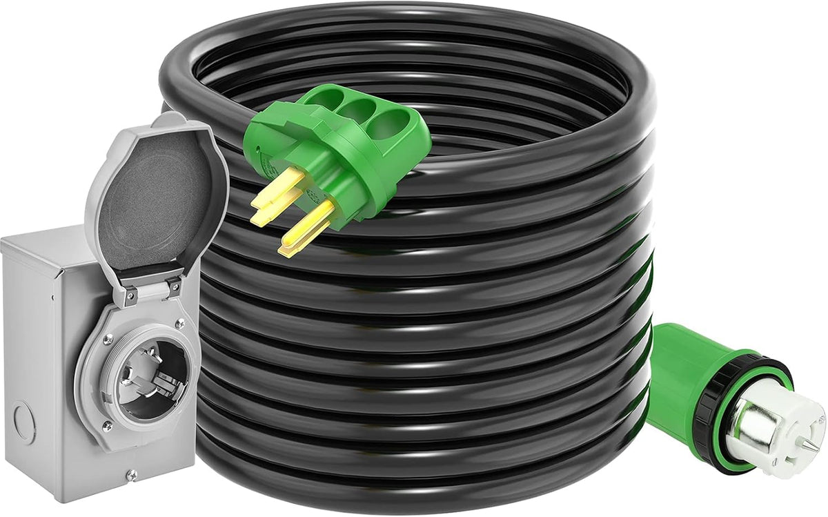 50 Amp Generator Cord 50FT and Power Inlet Box Waterproof Combo Kit K266