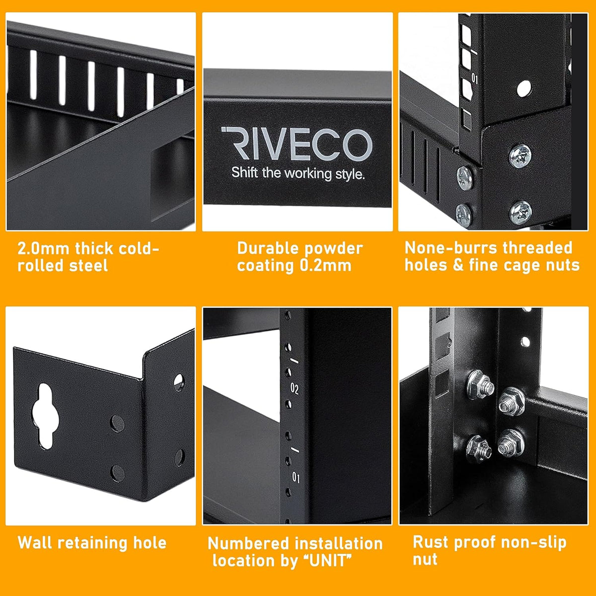 9U 19 Wall Mount Shelf Network Cabinet 17.7 Deep 2 Post Open Frame Rack Black R199
