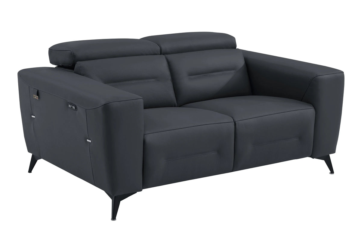 Dark Grey Top Grain Italian Leather Power Recliner Loveseat M9835