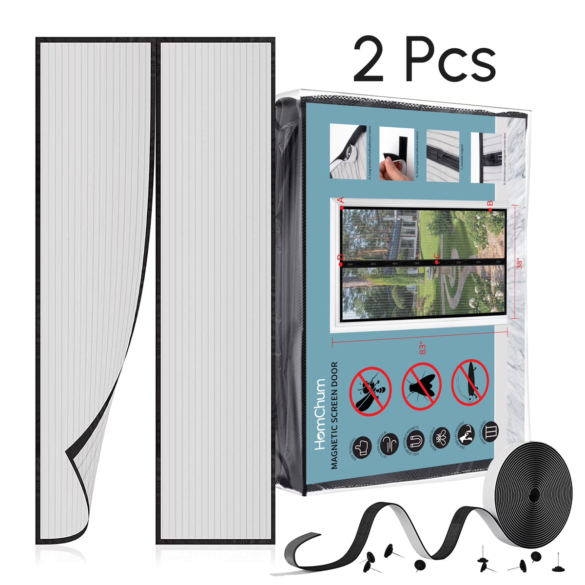 38" x 83" Black Fiberglass Mesh Screen Door C715590