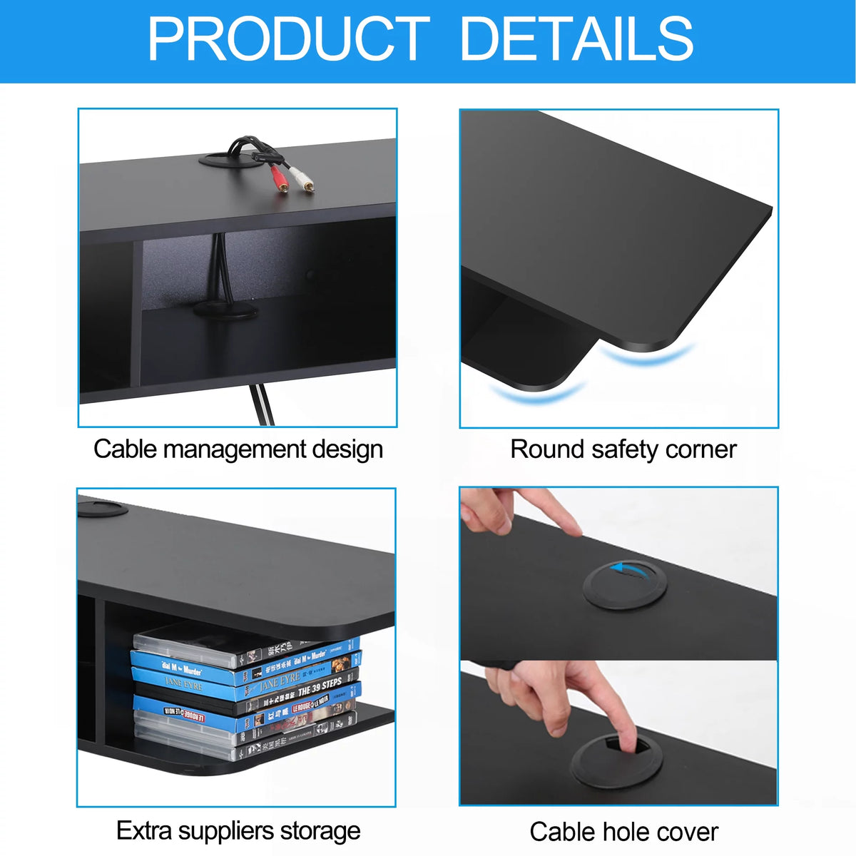Black Wall Mounted Floating TV Shelf Media Console N531