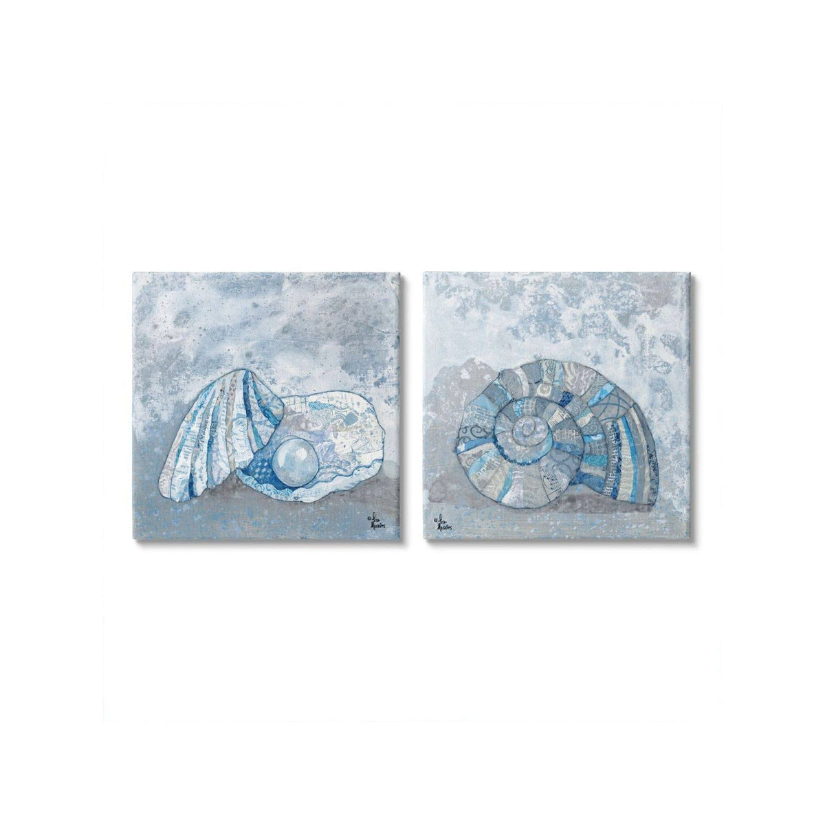 Collage Patterned Seashells with Nautical Pearl, 17 x 17 K498