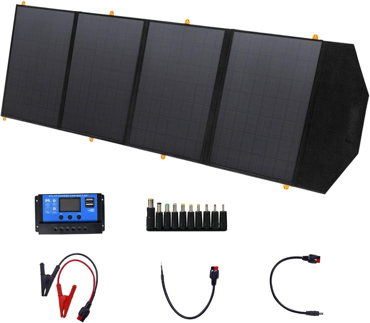 Black 60W Foldable Solar Charger Panel with USB/DC/Type-C Ports R7046