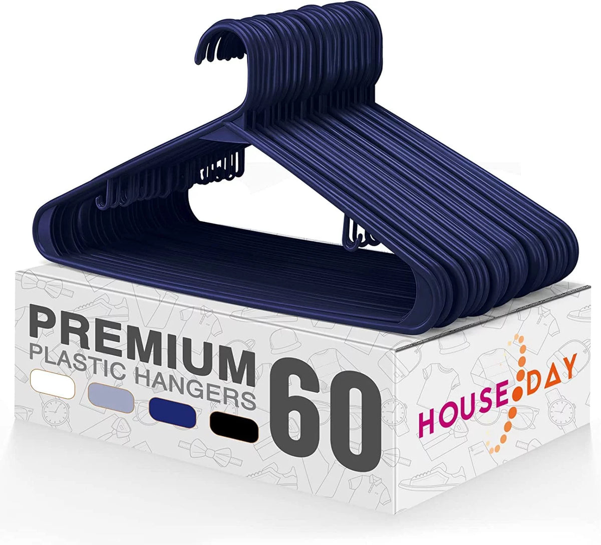 60 Pack Navy Blue Plastic Clothes Hangers Y410404