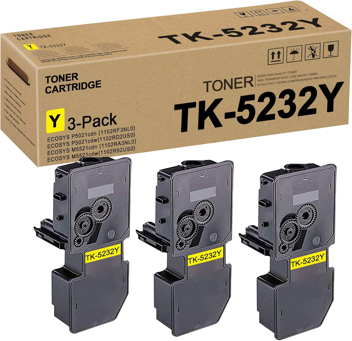 3 Pack Yellow Toner Cartridge Replacement for Kyocera ECOSYS P5021cdn P5021cdw M5521cdn M5521cdw K5450