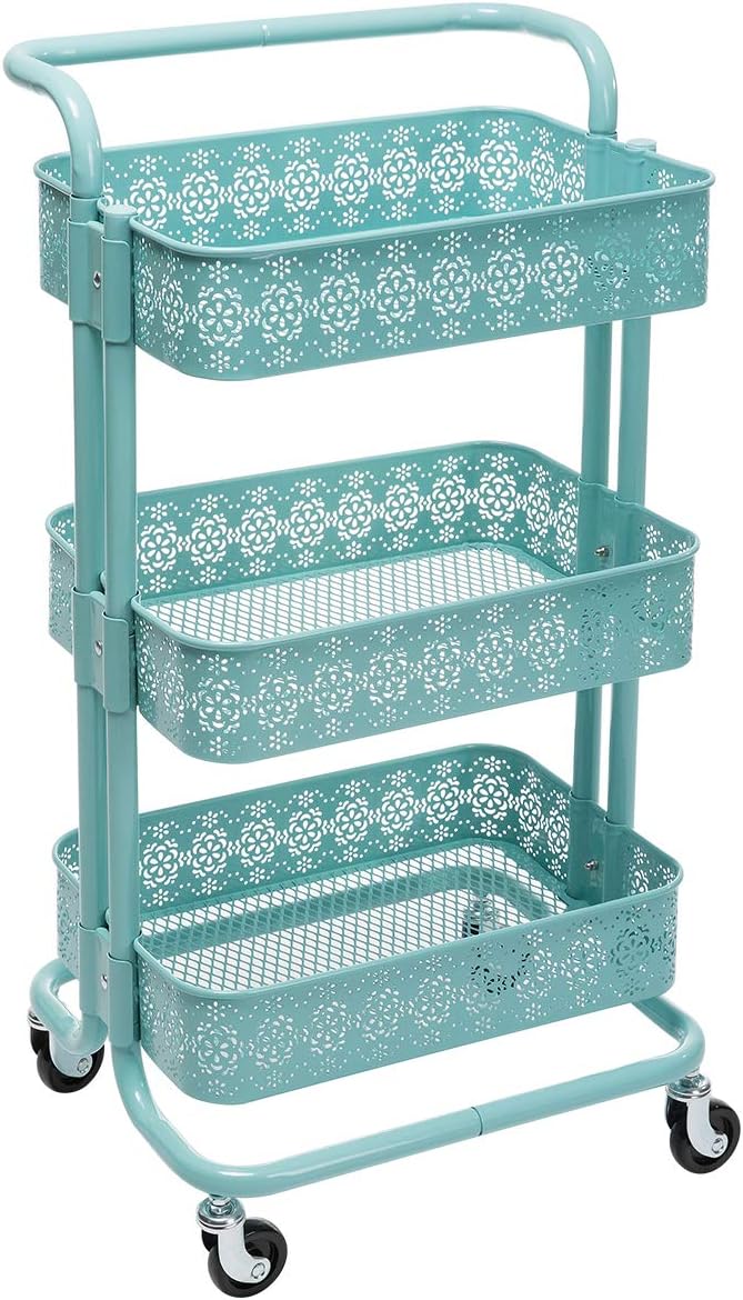 Black 3 Tier Metal Rolling Storage Cart A68018