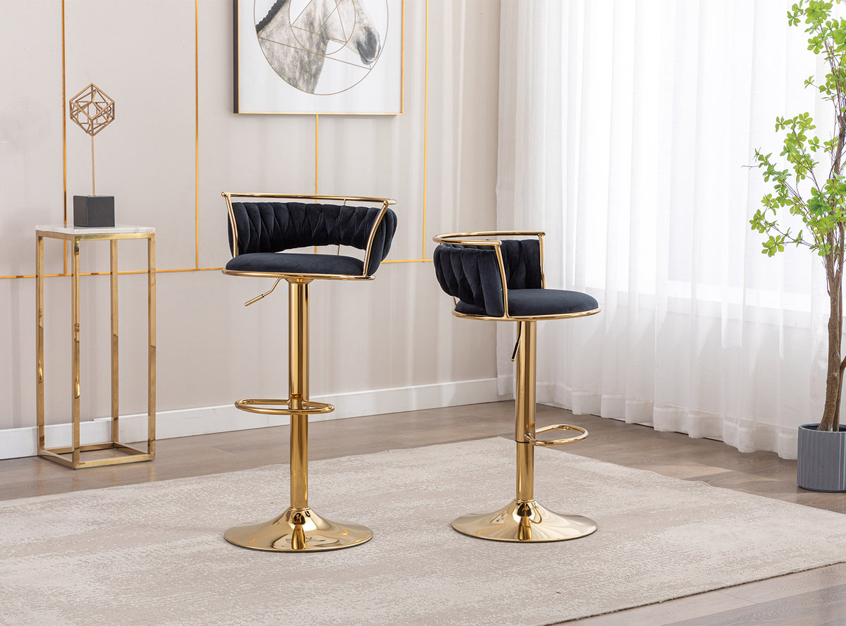 Black Velvet Adjustable Swivel Bar Stools Set of 2 G667500
