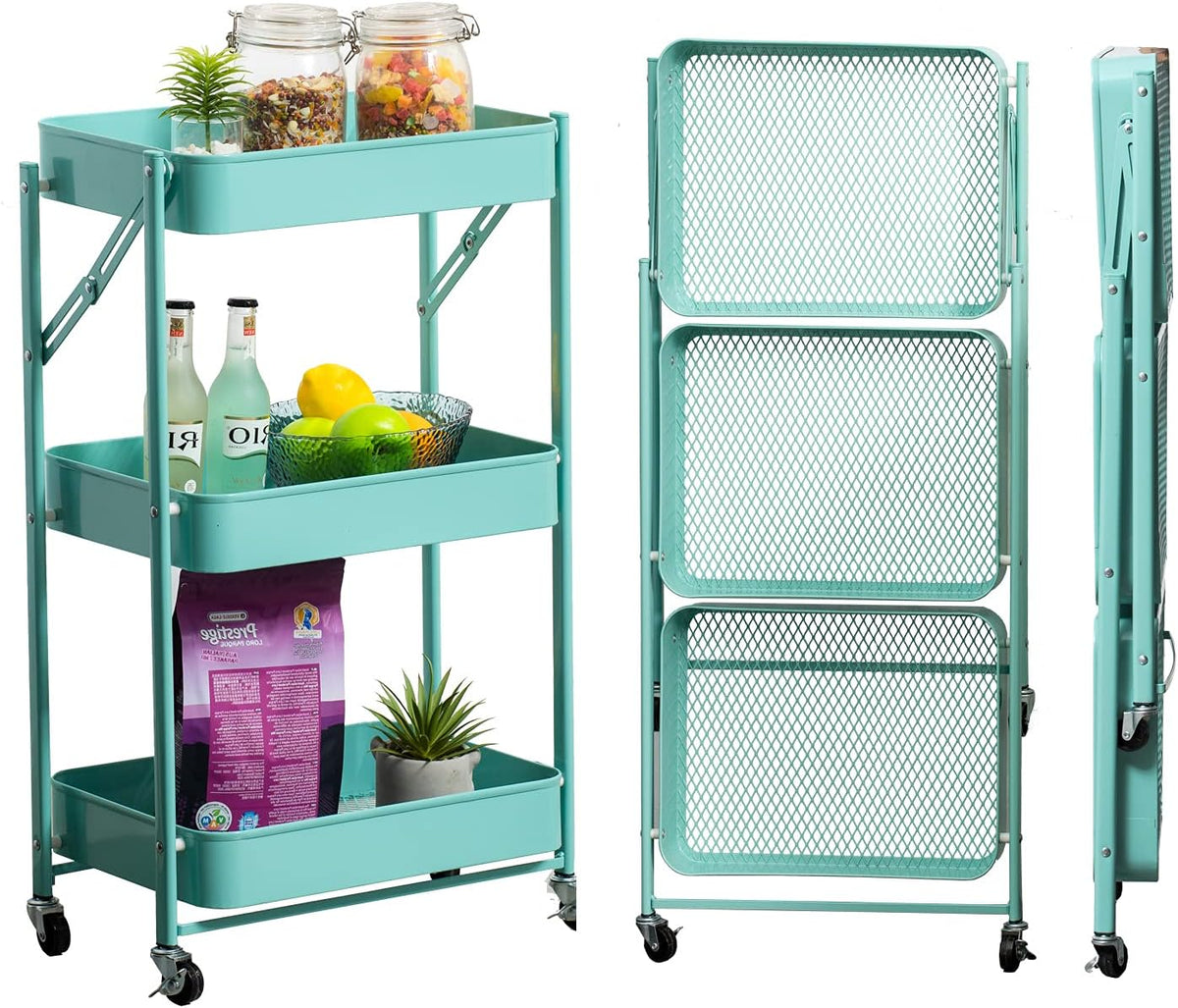 Blue 3 Tier Metal Rolling Cart E41013