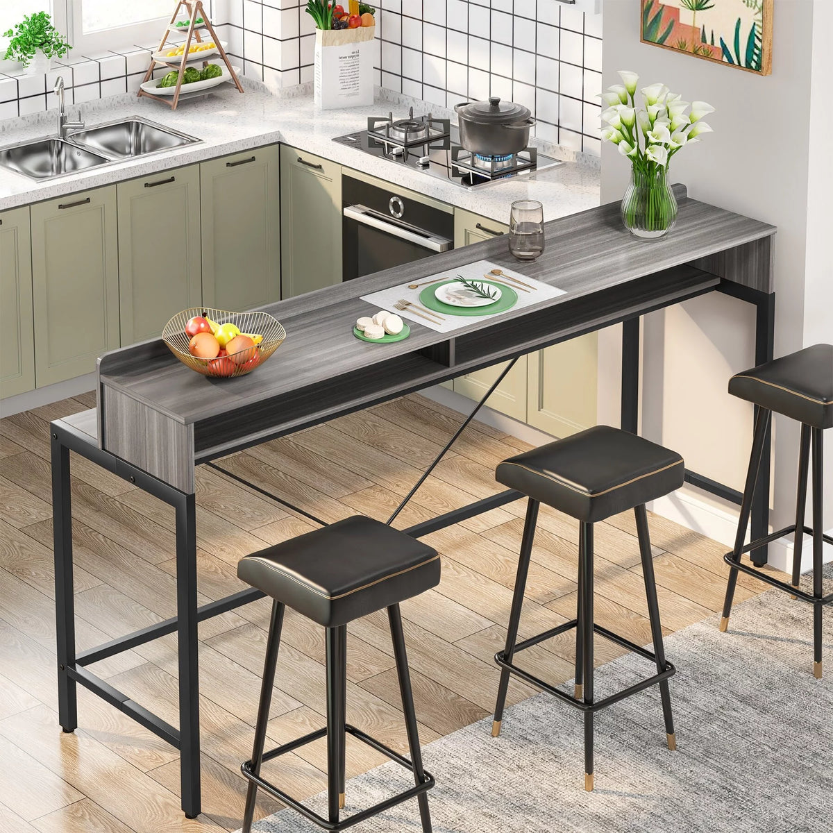 70.9 Inch 2 Tier Narrow Industrial Console Table G969520
