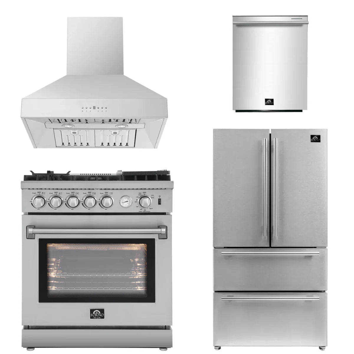 30 Gas Range with Airfryer, Range Hood, 36 Refrigerator, Dishwasher H992