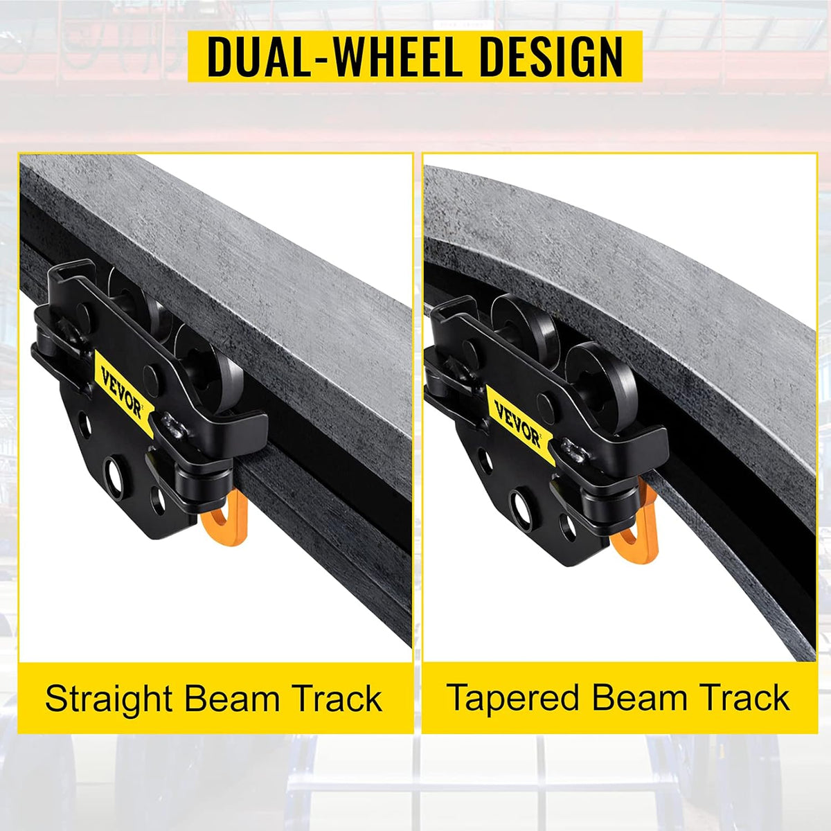 Beam Trolley 1100 LBS Capacity with Side Guide Rollers Pack of 2 X285