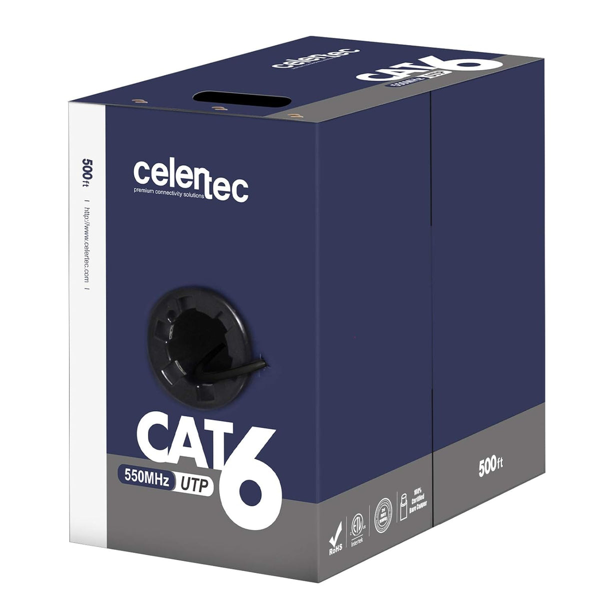 CAT6 Ethernet Cable, 500ft, 23AWG Solid Bare Copper, UTP, CMR Riser Rated, Blue B787