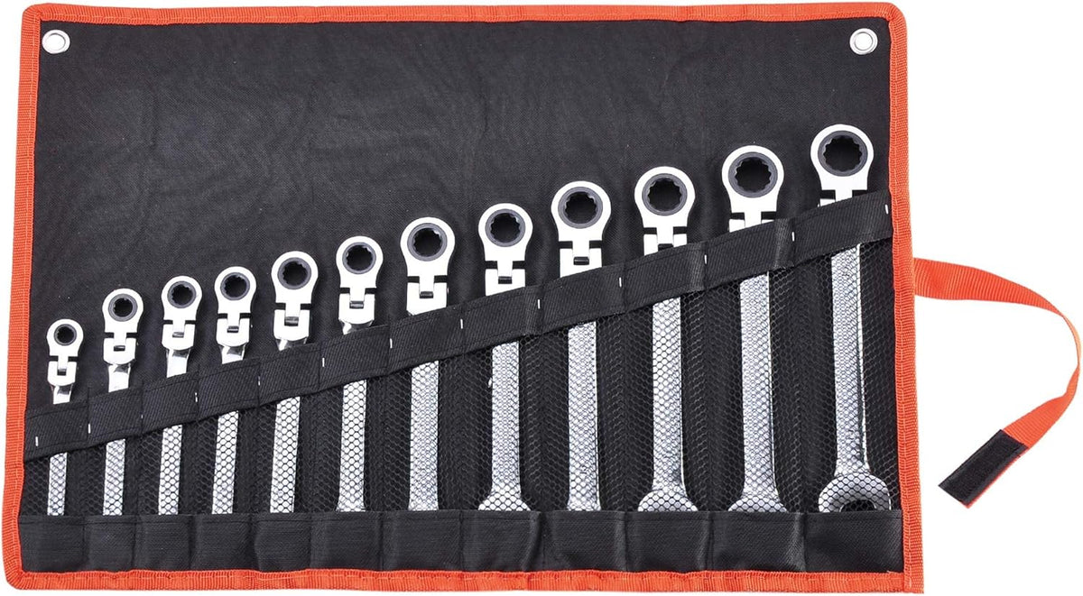 12pc 8-19mm Metric Movable Head Ratchet Wrench Combination Set N1066