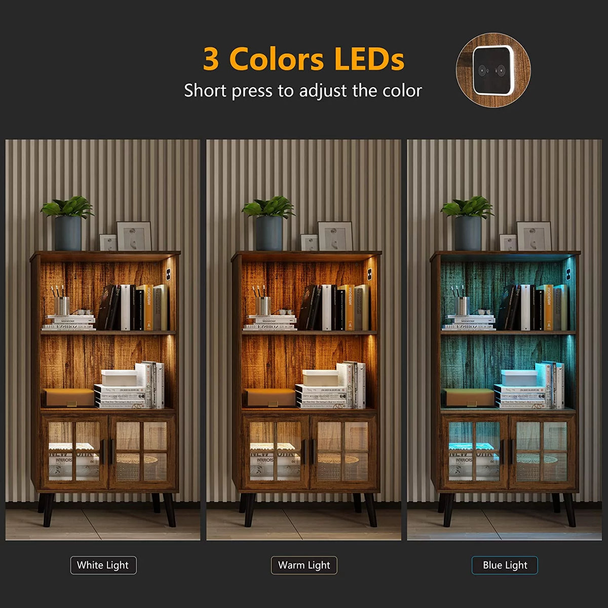 3 Shelf Wood Bookcase with Door K2143