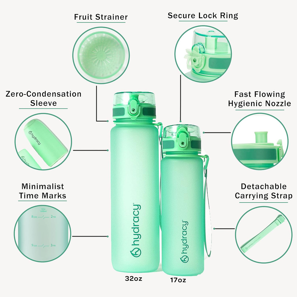 Aqua Green 500 ml 17 Oz BPA Free Water Bottle with Fruit Infuser Strainer B6423