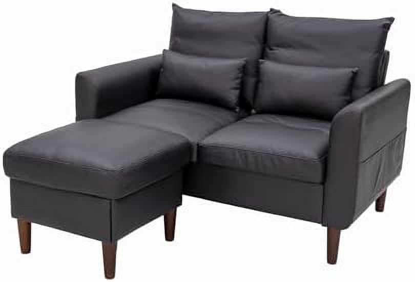 Black Faux Leather 2-Seater Sofa with Wood Leg B6354