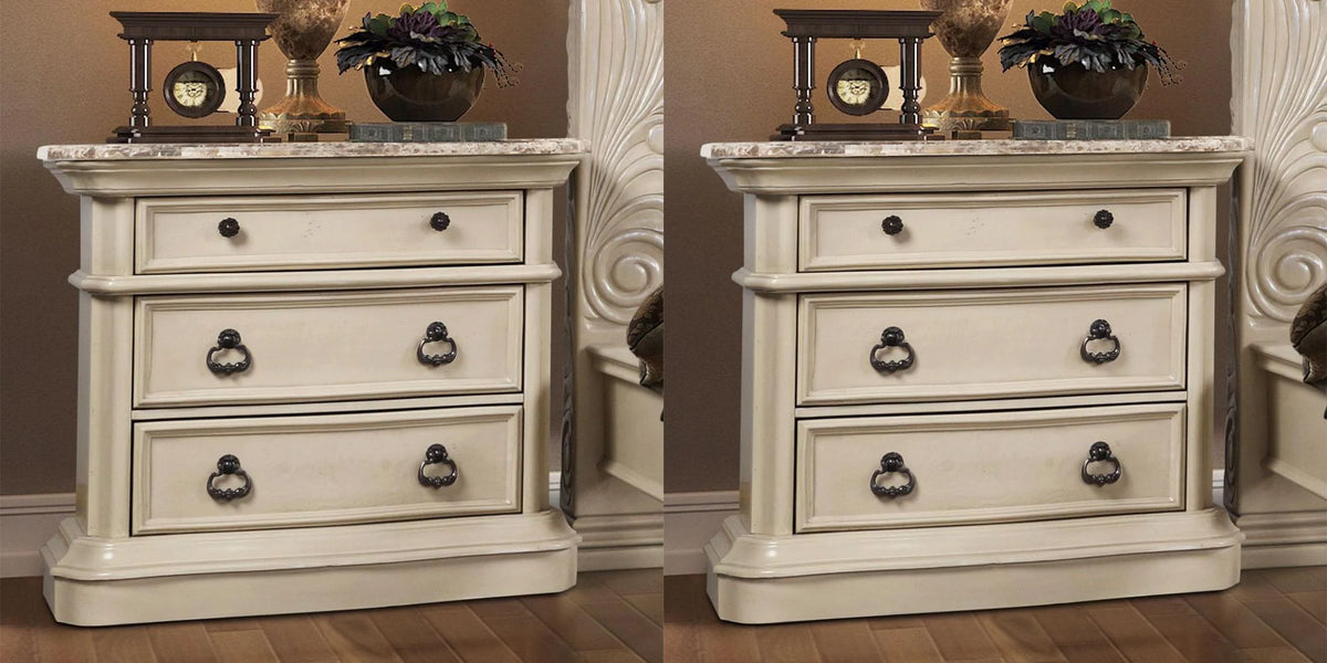 Antique White Solid Hardwood Nightstand Set 2 Pcs U71428