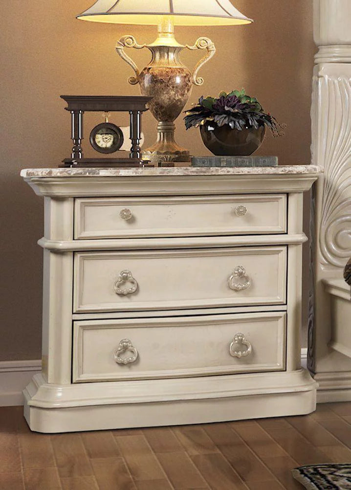 Antique White Solid Hardwood Nightstand Set 2 Pcs U71428