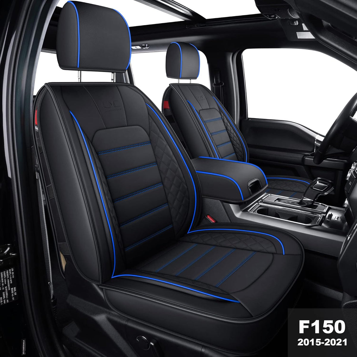 Black & Blue Waterproof Faux Leather Seat Covers N1603