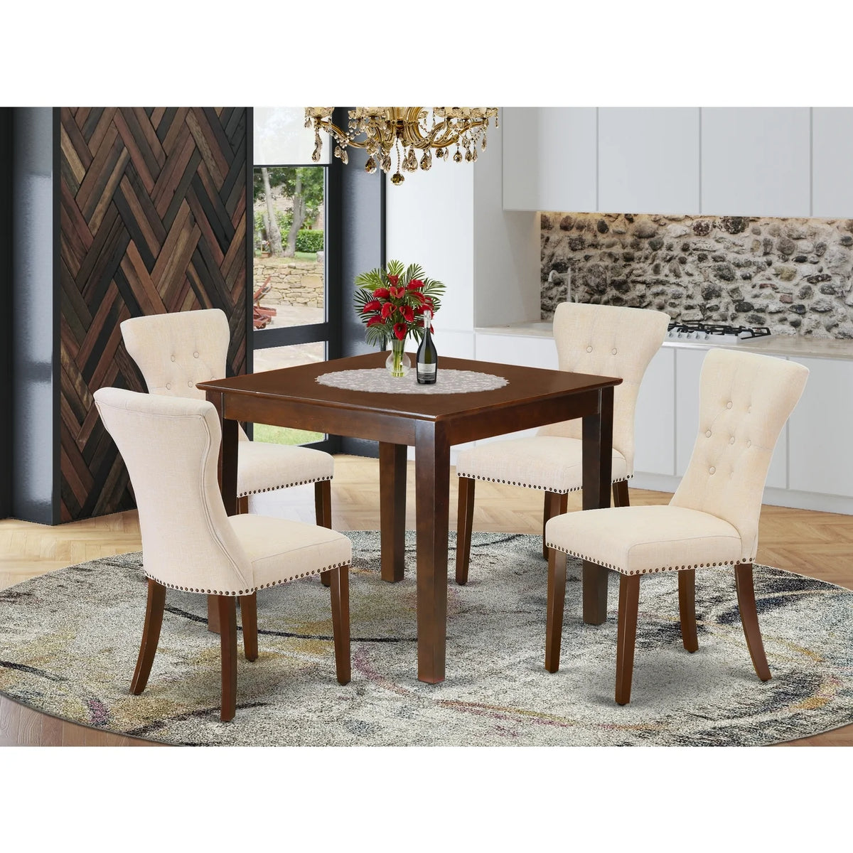 5-Piece Small Solid Wood Dining Table Set with 4 Chairs O55782