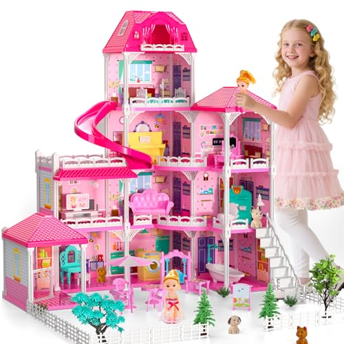 4-Level 10-Room Dolls House with 2 Dolls W844